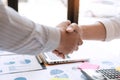 Businessman employee candidate shaking hands with company leader HR manager or boss in office after successful negotiation, Royalty Free Stock Photo