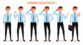 Businessman employee characters vector set. Business man character holding and talking to phone element isolated in white. Royalty Free Stock Photo