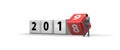 The businessman employee rotating cube to reveal number 2019