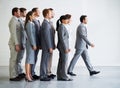 Businessman, employees and leader with worker, workforce, and ready for selection process. Employer, corporate