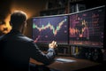 Businessman employs data analysis tools for informed stock trading and cryptocurrency decisions