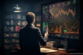 Businessman employs data analysis tools for informed stock trading and cryptocurrency decisions