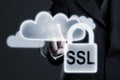 Businessman enabling ssl secure connection to cloud network services