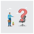 Businessman Talks With Large Question Mark In Office Chair, Seeking Answers Royalty Free Stock Photo