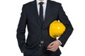 Businessman engineer holding helmet