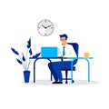 Businessman working in office vector illustration