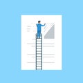 Businessman erasing information clear data concept man on ladder delate info flat blue background