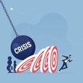 Businessman escaping from falling target, domino effect-Business crisis concept