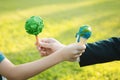 Businessman exchange tree to a boy holding melting Earth. Gyre