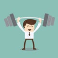 Businessman exercising with a barbell - successful target