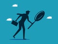 Businessman exploring with a magnifying glass. business concept vector illustration