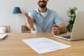 Businessman extending hand for handshake, offer to sign contract Royalty Free Stock Photo