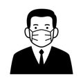 Businessman with face mask icon, Business concept for flu sickness and wearing medical mask to prevent the spread of virus germs. Royalty Free Stock Photo