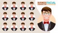 Businessman facial expressions vector set. Business man characters collection in friendly, happy, upset and shocked face reaction.