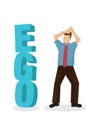 Businessman facing a 3d text of ego block when finding a way to success