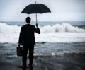 Businessman Facing Storm Encounter Crisis Concept