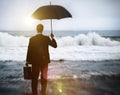 Businessman facing storm Lonely Concept