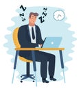 Businessman falling asleep at his work, business concept in sleeping, dozing, relaxing, take a break or lazy at working.