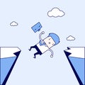 Businessman falling from gap of cliff. Cartoon character thin line style. Royalty Free Stock Photo