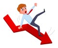 Businessman falling from the red chart arrow