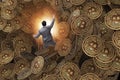 The businessman falling into sinkhole of cryptocurrency bitcoin