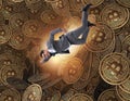 Businessman falling into sinkhole of cryptocurrency bitcoin