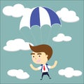 Businessman falling sky with blue parachute Royalty Free Stock Photo