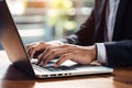 Businessman fast typing on laptop. Generate Ai Royalty Free Stock Photo