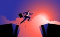 Businessman fearlessly jumps over a ravine Royalty Free Stock Photo