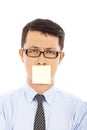 Businessman feel helpless expression and sticker