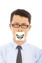 Businessman feel helpless and smile expression on sticker