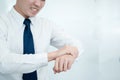 Businessman feel pain in their hands while working in the office, medical concept