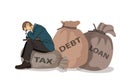 Businessman Feel Stress About His tax, Debt, Loan and Financial. Surounded by covid+19. Business People Worry about The