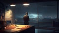 A businessman feels frustrated about his career and Looking out of the Window on a rainy day. Businessman is discouraged by his