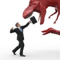 Businessman fighting against the dinosaur Royalty Free Stock Photo