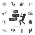 Businessman fights tax cost debt icon. Detailed set of finance, banking and profit element icons. Premium quality graphic design.