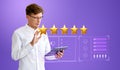 Businessman finger touch feedback dashboard hologram, giving five stars Royalty Free Stock Photo