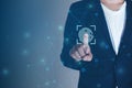 Businessman fingerprint digital scanner. security electronic password code. thumbprint sensor Royalty Free Stock Photo