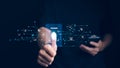 Businessman fingerprint scanning and biometric authentication, cybersecurity and fingerprint password, future technology and