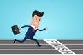 Businessman at finish line. Businessman running with briefcase, business, energetic, dynamic concept. Businessman running down the