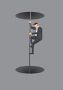 Businessman on Fireman`s Pole Vector Cartoon Illustration