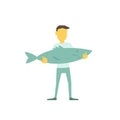 Businessman fisherman with a big fish in his hands Illustration of a vector. Big fish in hand