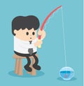 Businessman fishing in the empty fish tank