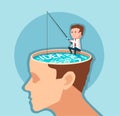 Businessman fishing for good ideas, vector design