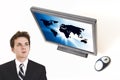 Businessman and flat screen Royalty Free Stock Photo
