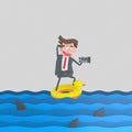 Businessman on a float on the sea. 3D illustration.