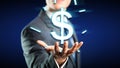 Businessman with a floating dollar-symbol