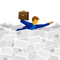 Businessman floating on the sea of papers and documents