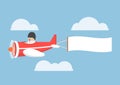 Businessman flying by the airplane with banner Royalty Free Stock Photo