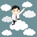 Businessman flying on cloud. Success concept. Vector illustration Royalty Free Stock Photo